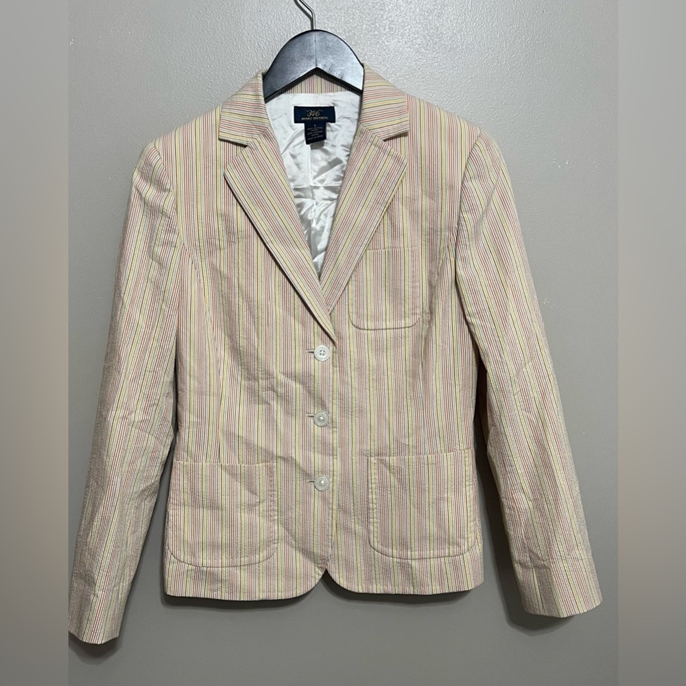 346 Brook Brothers Striped Seersucker Jacket cotton pockets lined size 2